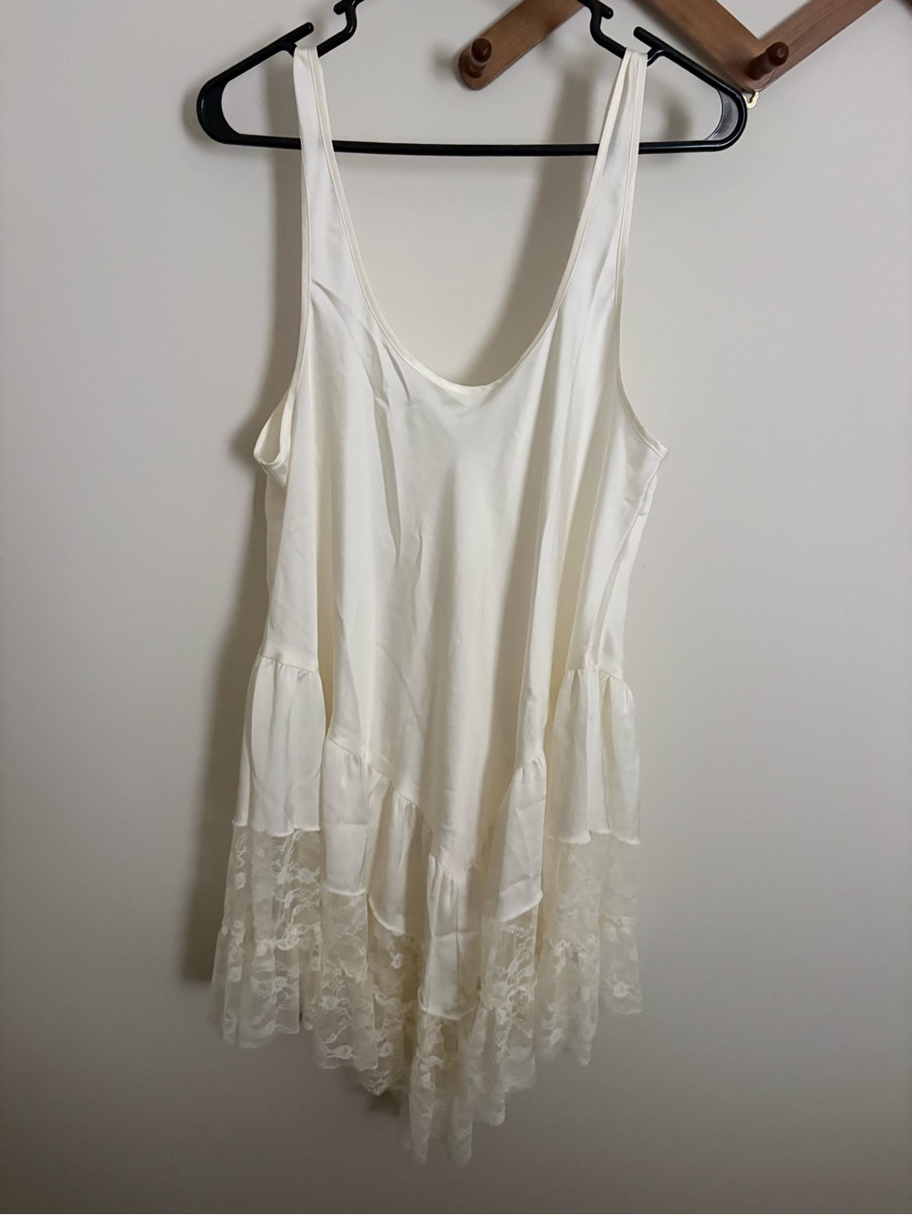 Free People Cream Lace-Trim Mini Slip Dress